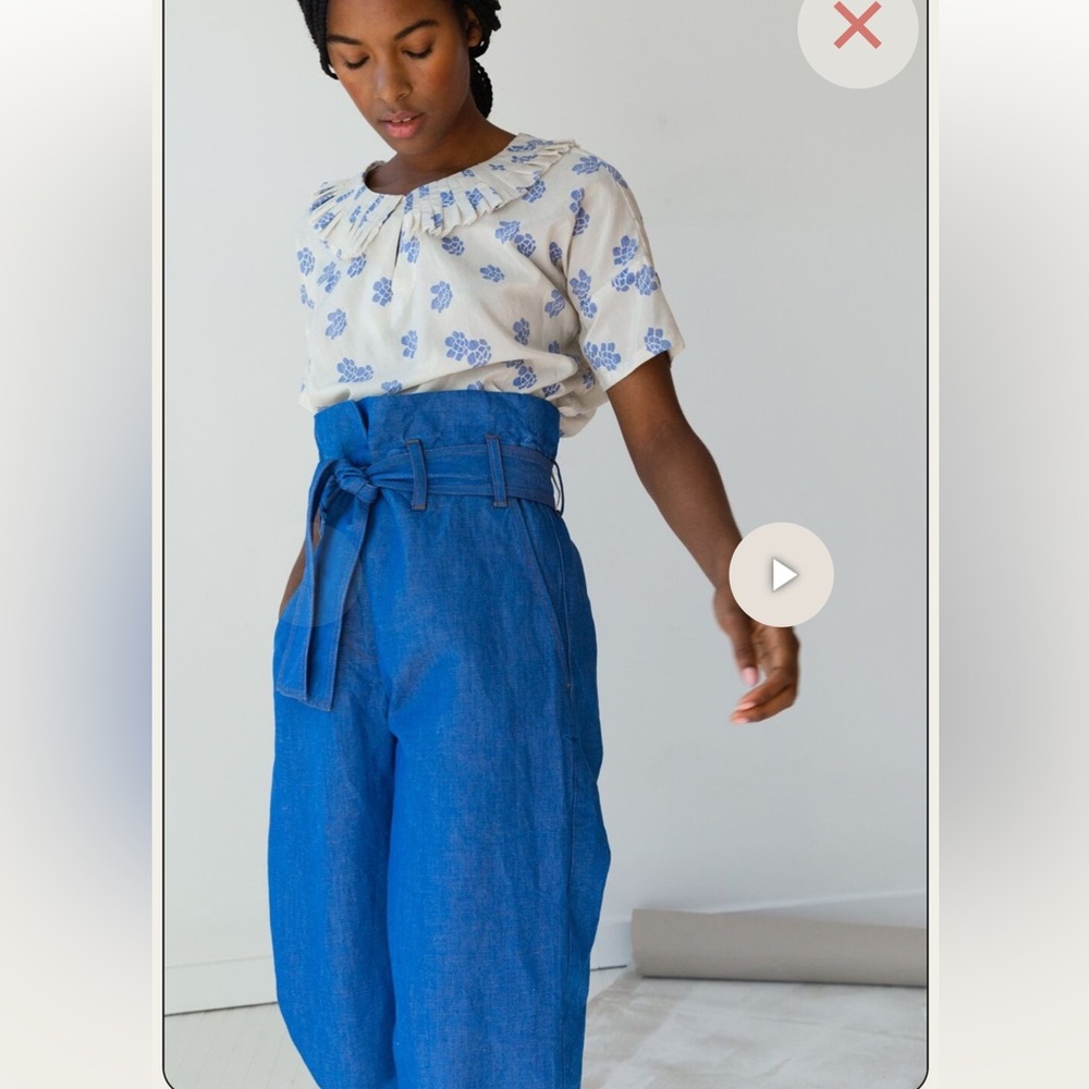 Gently used Caron Callahan Dover Pants cotton linen blend blue Size S